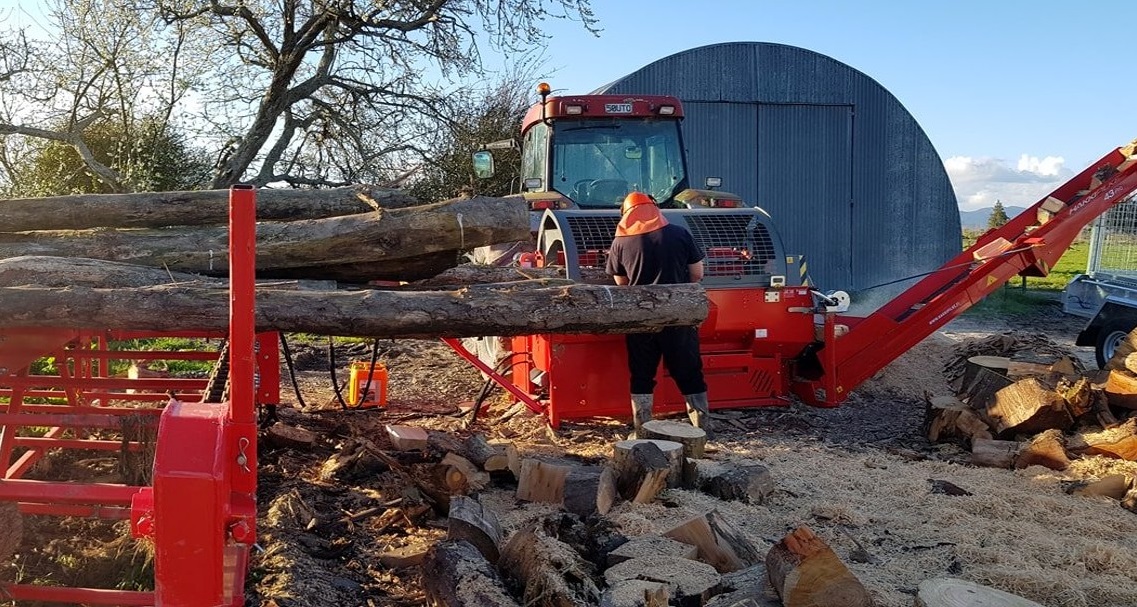 Firewood production with a tractor-powered processor