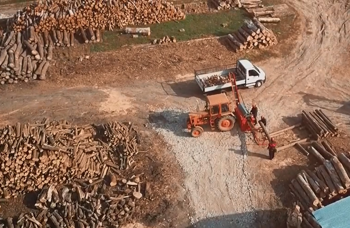 Aerial view of a firewood operation